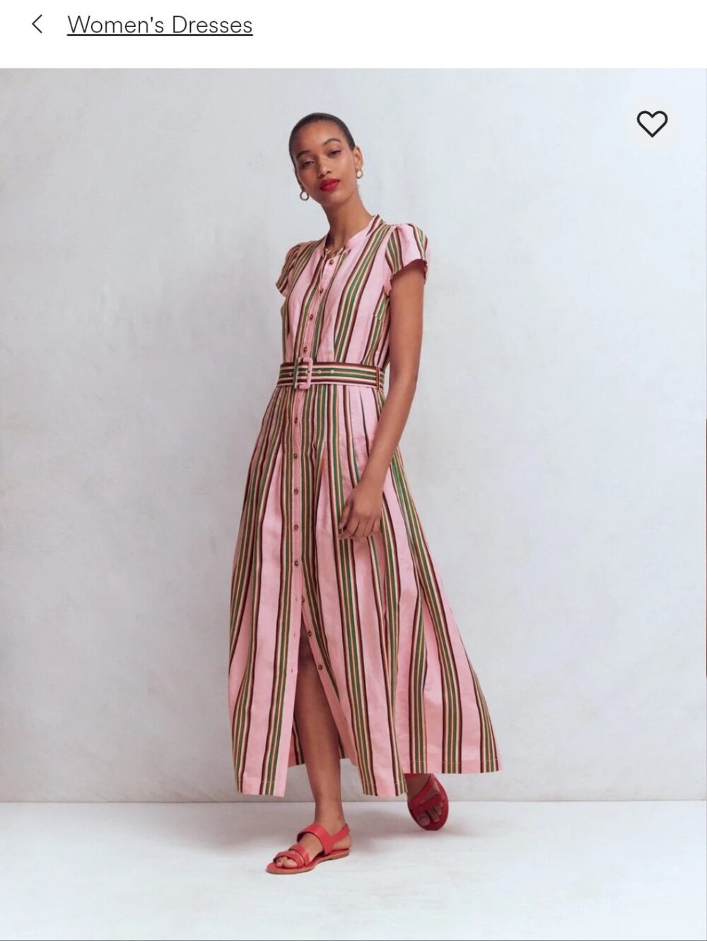 Pink Striped Button-Front Maxi Dress with Belt